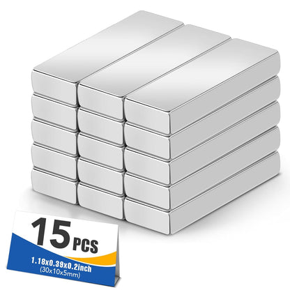 Magnets, 12 Pack Neodymium Bar Magnets with Double-Sided Adhesive, Strong Magnet Heavy Duty Magnetic Strips, Powerful Rare Earth Metal Magnet for Locker, Fridge, Office - 60x10x5 mm