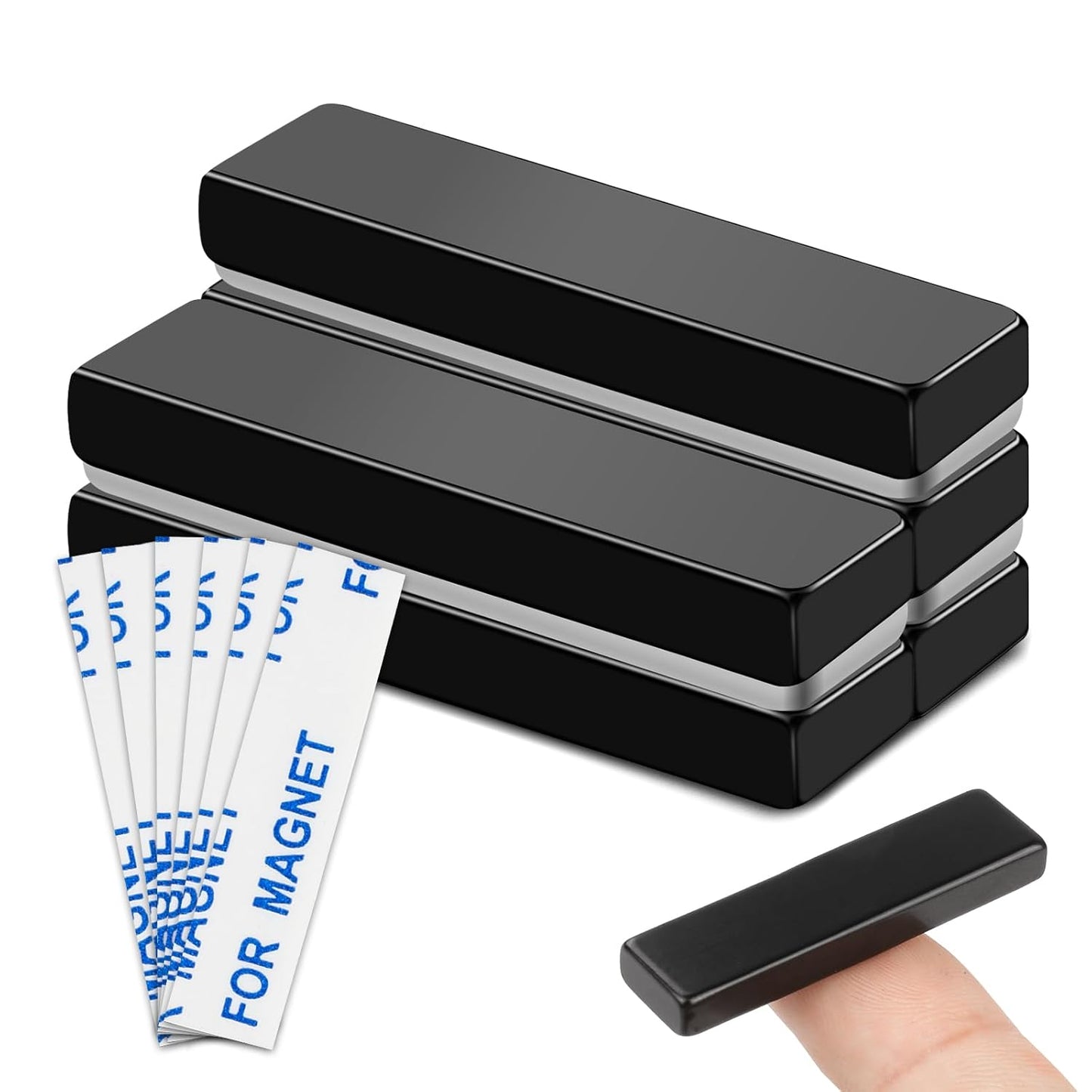 Magnets, 12 Pack Neodymium Bar Magnets with Double-Sided Adhesive, Strong Magnet Heavy Duty Magnetic Strips, Powerful Rare Earth Metal Magnet for Locker, Fridge, Office - 60x10x5 mm