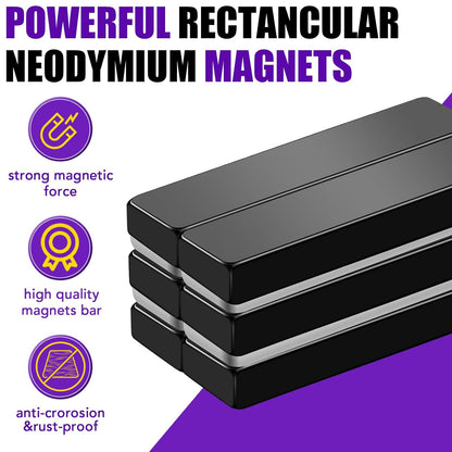 Magnets, 12 Pack Neodymium Bar Magnets with Double-Sided Adhesive, Strong Magnet Heavy Duty Magnetic Strips, Powerful Rare Earth Metal Magnet for Locker, Fridge, Office - 60x10x5 mm