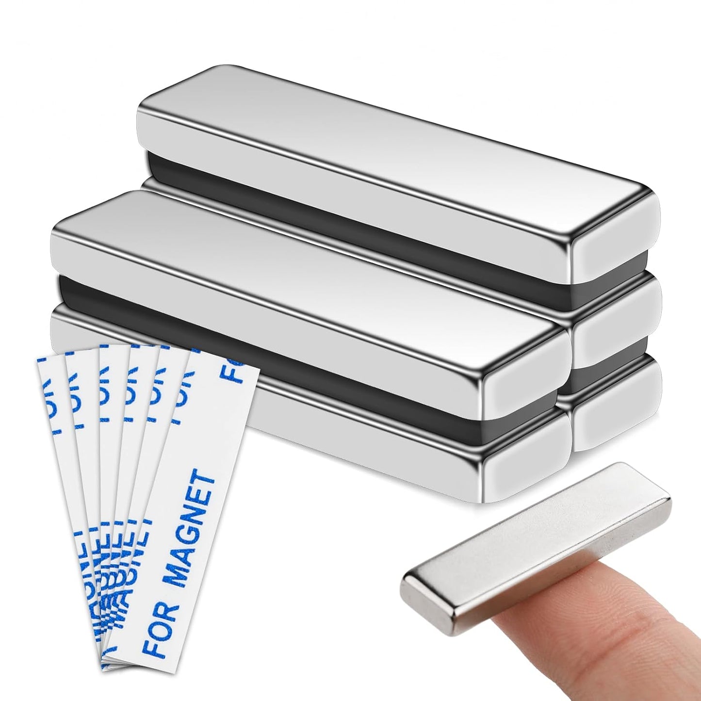 Magnets, 12 Pack Neodymium Bar Magnets with Double-Sided Adhesive, Strong Magnet Heavy Duty Magnetic Strips, Powerful Rare Earth Metal Magnet for Locker, Fridge, Office - 60x10x5 mm