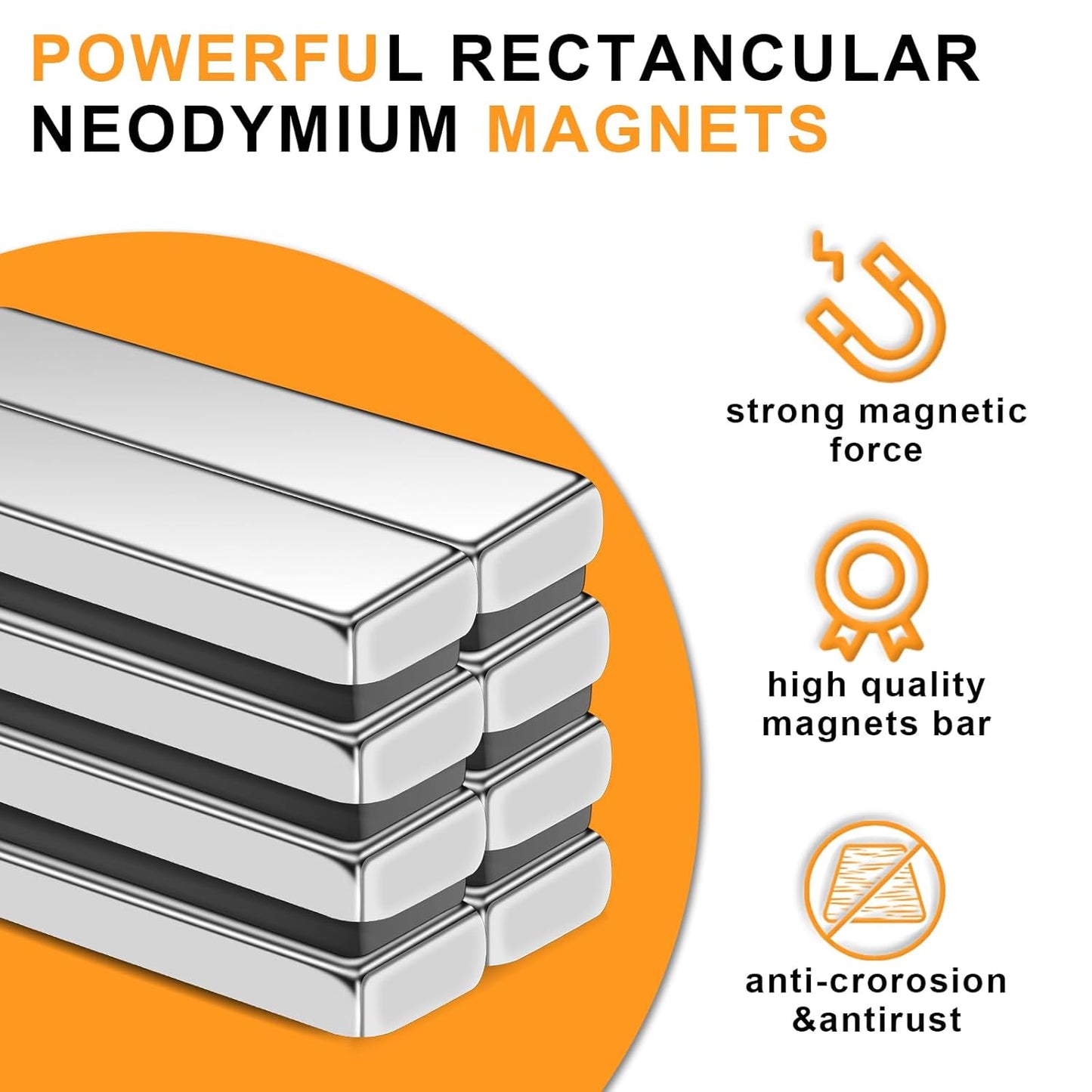 Magnets, 12 Pack Neodymium Bar Magnets with Double-Sided Adhesive, Strong Magnet Heavy Duty Magnetic Strips, Powerful Rare Earth Metal Magnet for Locker, Fridge, Office - 60x10x5 mm
