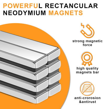 Magnets, 12 Pack Neodymium Bar Magnets with Double-Sided Adhesive, Strong Magnet Heavy Duty Magnetic Strips, Powerful Rare Earth Metal Magnet for Locker, Fridge, Office - 60x10x5 mm