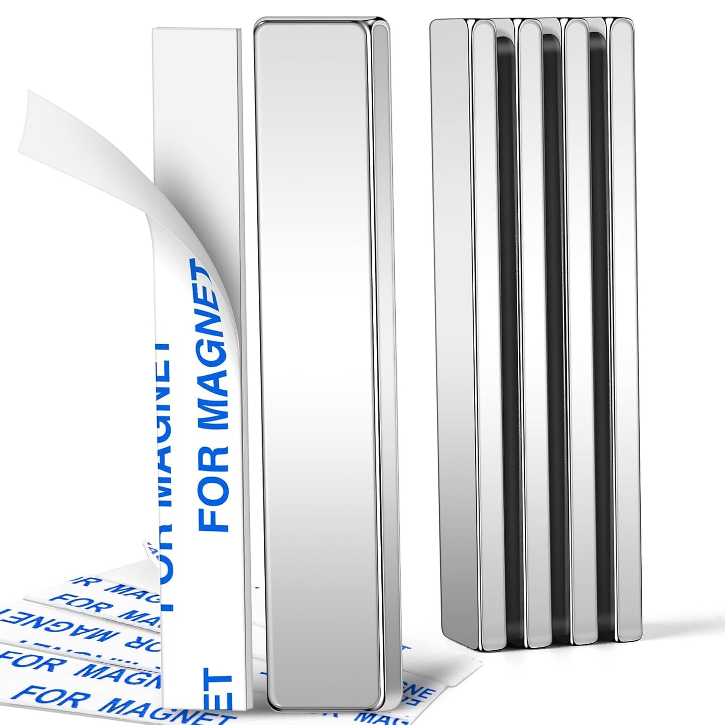 Magnets, 12 Pack Neodymium Bar Magnets with Double-Sided Adhesive, Strong Magnet Heavy Duty Magnetic Strips, Powerful Rare Earth Metal Magnet for Locker, Fridge, Office - 60x10x5 mm