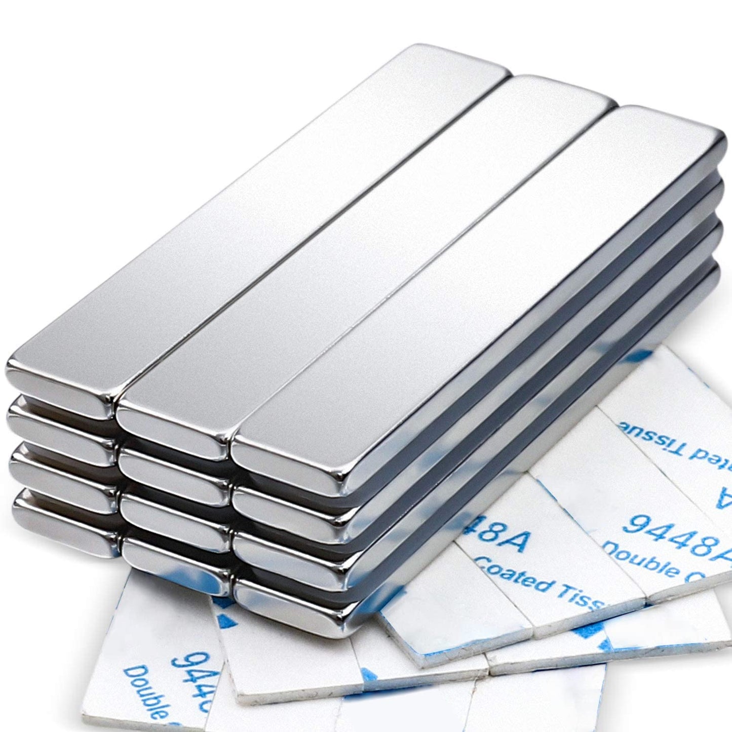 Magnets, 12 Pack Neodymium Bar Magnets with Double-Sided Adhesive, Strong Magnet Heavy Duty Magnetic Strips, Powerful Rare Earth Metal Magnet for Locker, Fridge, Office - 60x10x5 mm