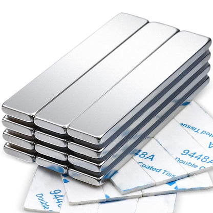 Magnets, 12 Pack Neodymium Bar Magnets with Double-Sided Adhesive, Strong Magnet Heavy Duty Magnetic Strips, Powerful Rare Earth Metal Magnet for Locker, Fridge, Office - 60x10x5 mm