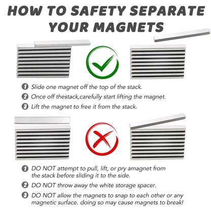 Magnets, 12 Pack Neodymium Bar Magnets with Double-Sided Adhesive, Strong Magnet Heavy Duty Magnetic Strips, Powerful Rare Earth Metal Magnet for Locker, Fridge, Office - 60x10x5 mm