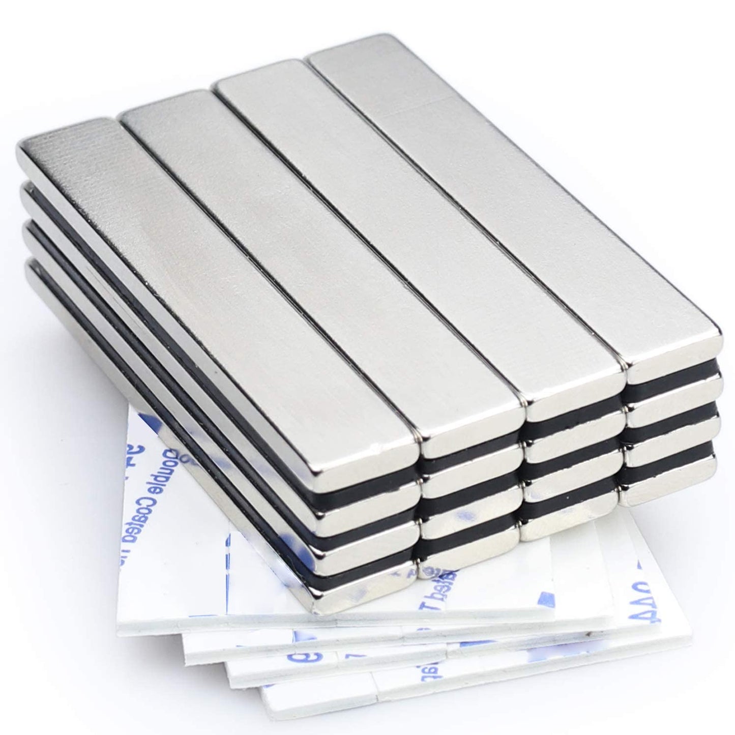 Magnets, 12 Pack Neodymium Bar Magnets with Double-Sided Adhesive, Strong Magnet Heavy Duty Magnetic Strips, Powerful Rare Earth Metal Magnet for Locker, Fridge, Office - 60x10x5 mm