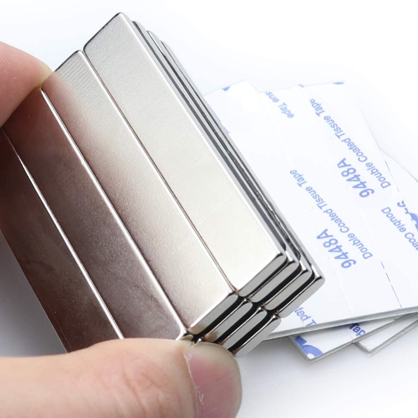 Magnets, 12 Pack Neodymium Bar Magnets with Double-Sided Adhesive, Strong Magnet Heavy Duty Magnetic Strips, Powerful Rare Earth Metal Magnet for Locker, Fridge, Office - 60x10x5 mm
