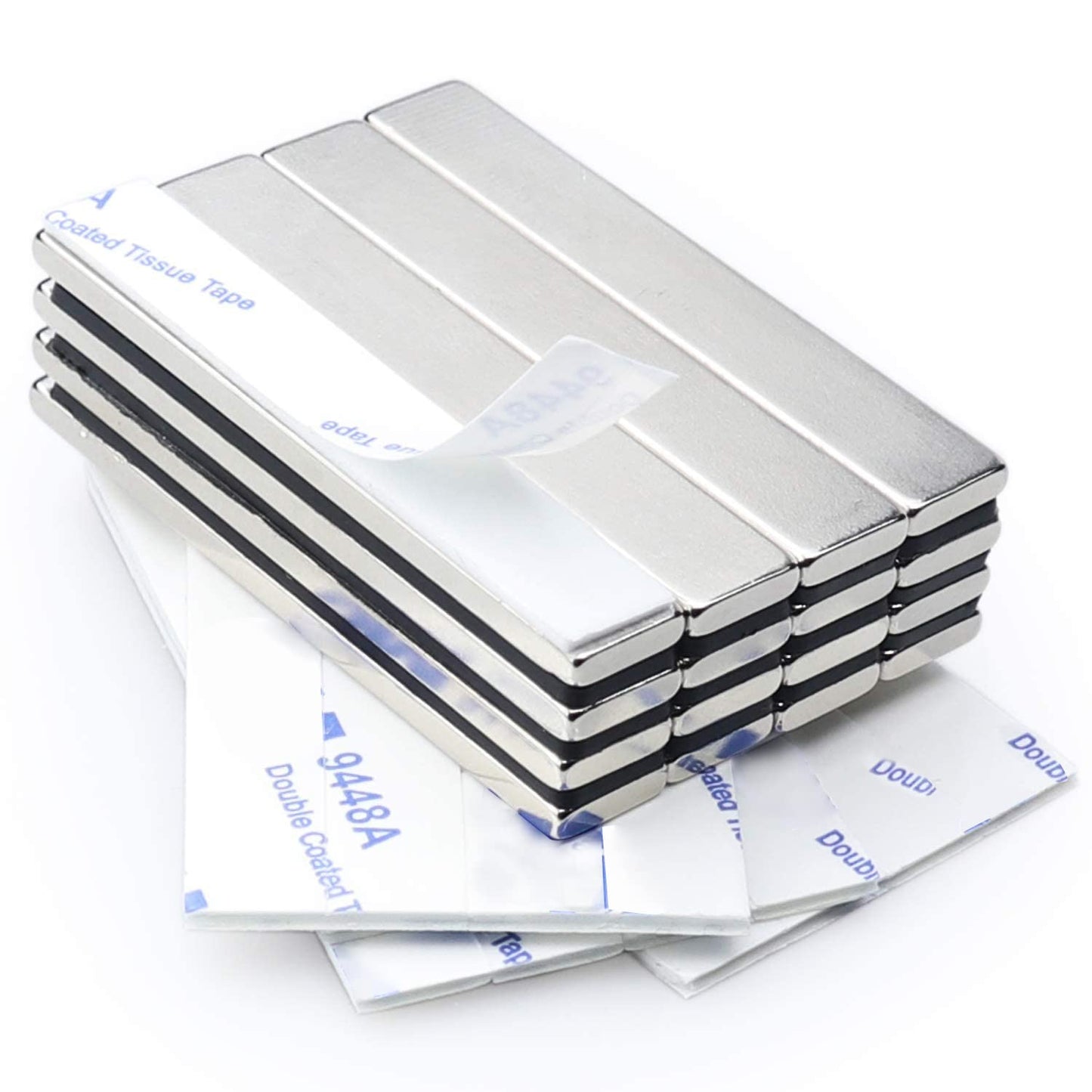 Magnets, 12 Pack Neodymium Bar Magnets with Double-Sided Adhesive, Strong Magnet Heavy Duty Magnetic Strips, Powerful Rare Earth Metal Magnet for Locker, Fridge, Office - 60x10x5 mm