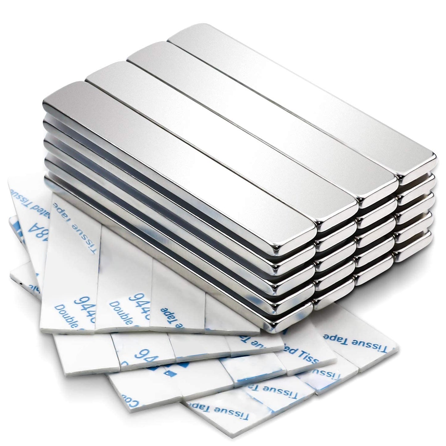Magnets, 12 Pack Neodymium Bar Magnets with Double-Sided Adhesive, Strong Magnet Heavy Duty Magnetic Strips, Powerful Rare Earth Metal Magnet for Locker, Fridge, Office - 60x10x5 mm