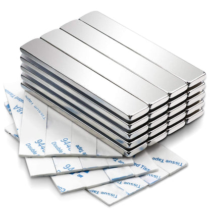 Magnets, 12 Pack Neodymium Bar Magnets with Double-Sided Adhesive, Strong Magnet Heavy Duty Magnetic Strips, Powerful Rare Earth Metal Magnet for Locker, Fridge, Office - 60x10x5 mm