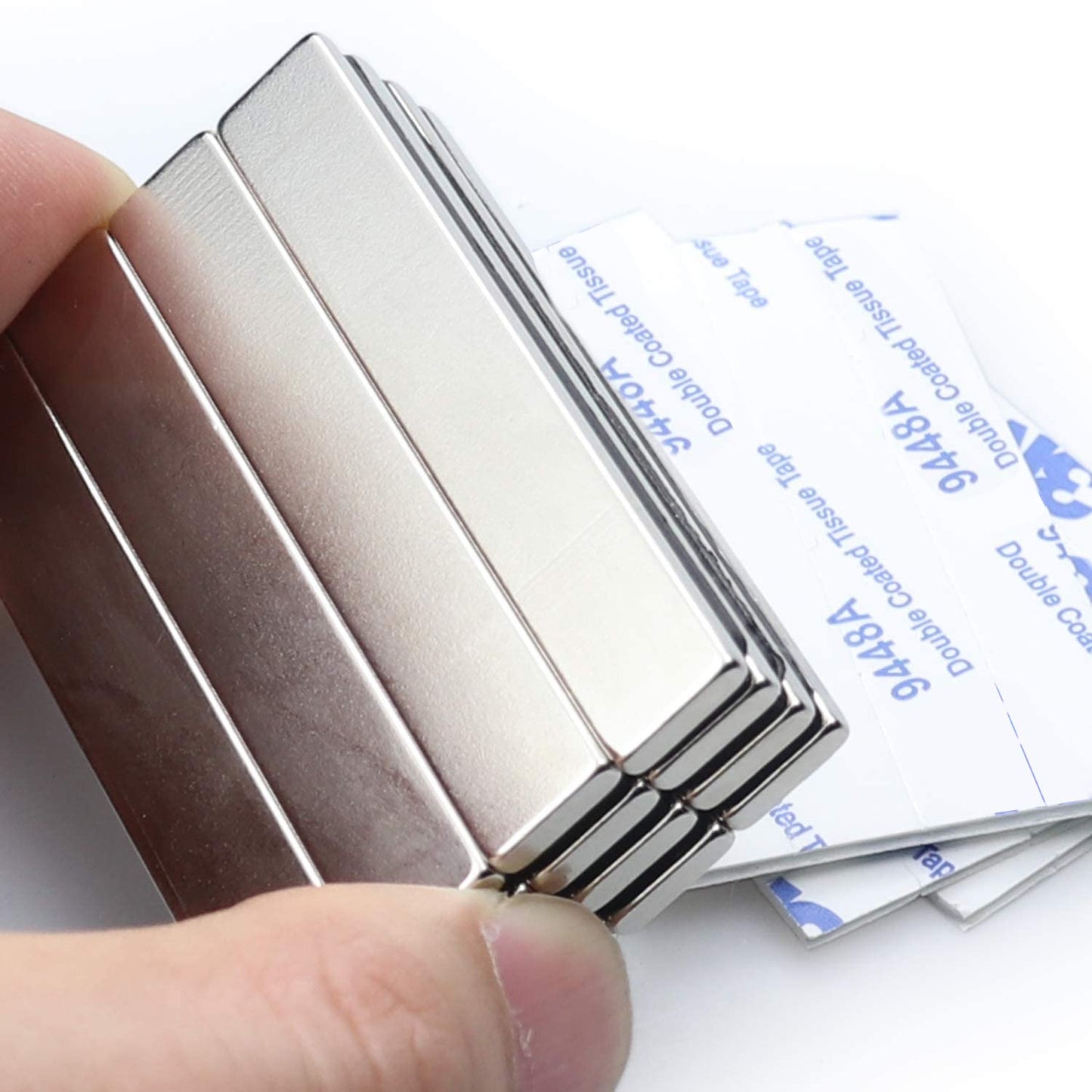 Magnets, 12 Pack Neodymium Bar Magnets with Double-Sided Adhesive, Strong Magnet Heavy Duty Magnetic Strips, Powerful Rare Earth Metal Magnet for Locker, Fridge, Office - 60x10x5 mm