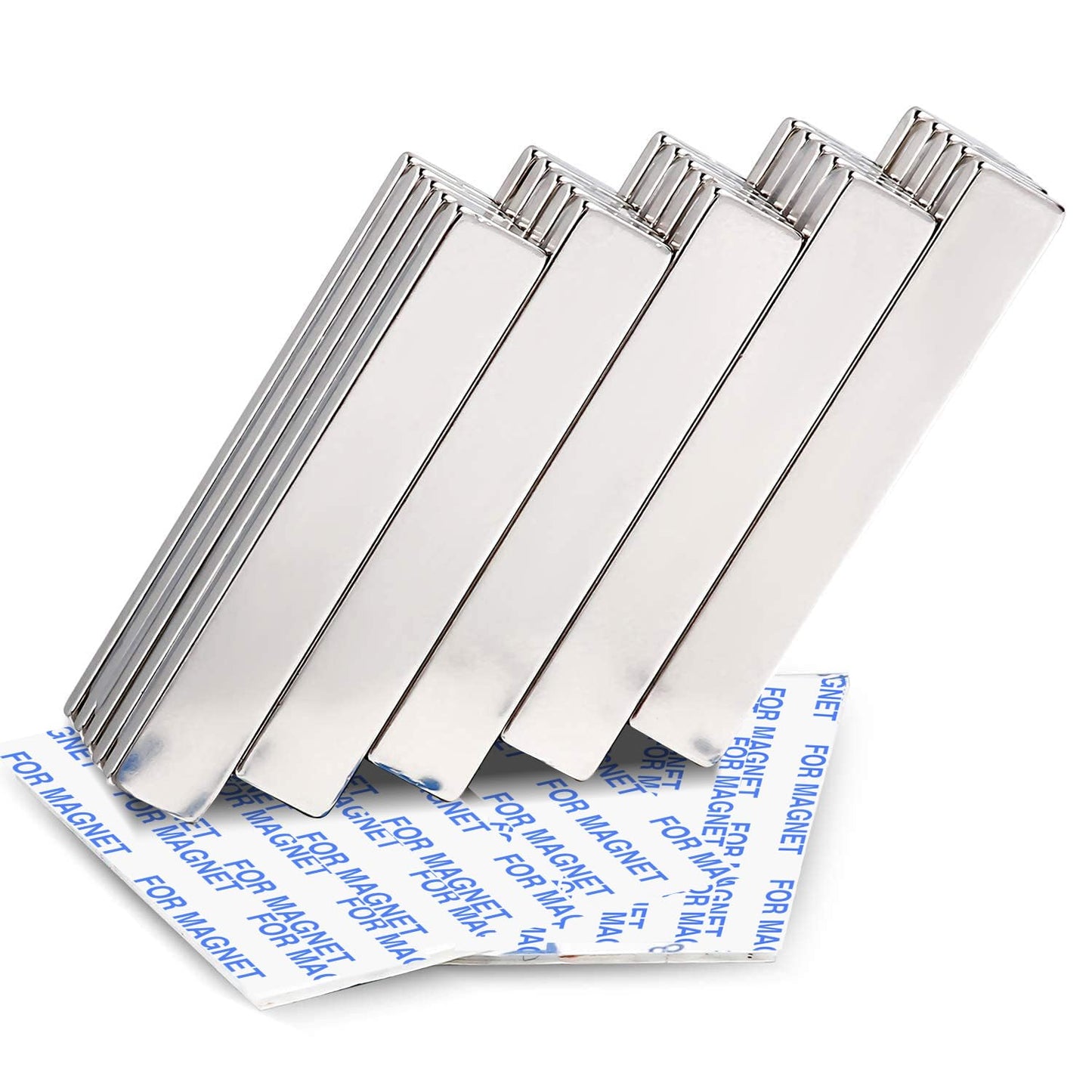 Magnets, 12 Pack Neodymium Bar Magnets with Double-Sided Adhesive, Strong Magnet Heavy Duty Magnetic Strips, Powerful Rare Earth Metal Magnet for Locker, Fridge, Office - 60x10x5 mm