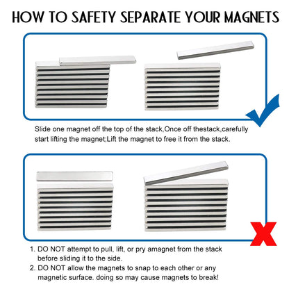 Magnets, 12 Pack Neodymium Bar Magnets with Double-Sided Adhesive, Strong Magnet Heavy Duty Magnetic Strips, Powerful Rare Earth Metal Magnet for Locker, Fridge, Office - 60x10x5 mm