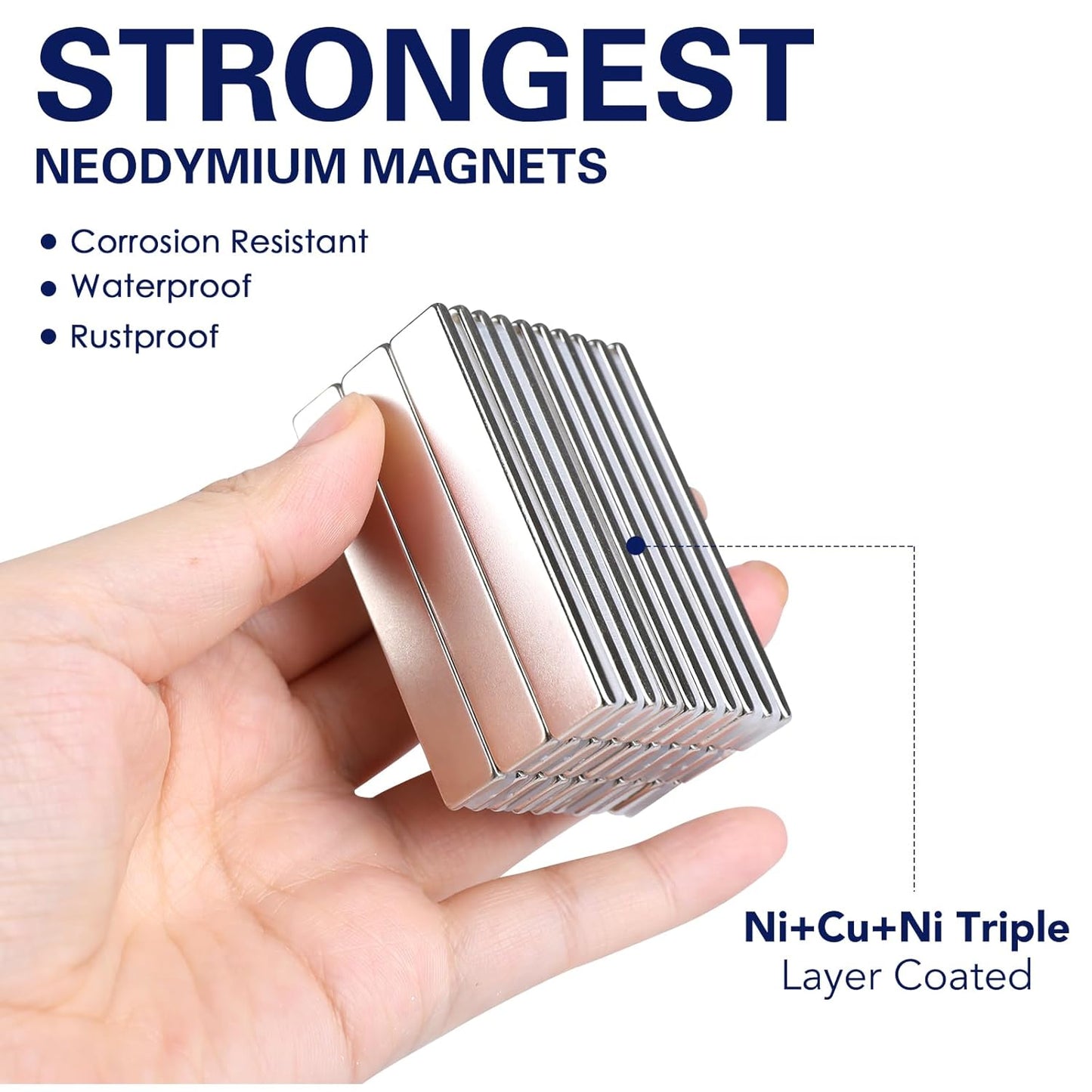 Magnets, 12 Pack Neodymium Bar Magnets with Double-Sided Adhesive, Strong Magnet Heavy Duty Magnetic Strips, Powerful Rare Earth Metal Magnet for Locker, Fridge, Office - 60x10x5 mm