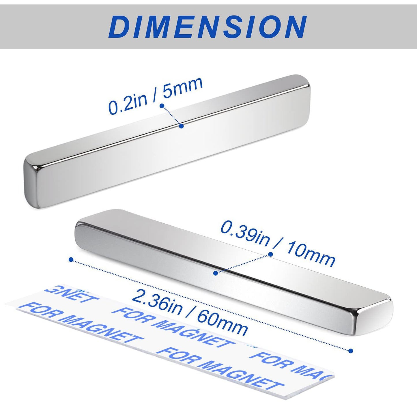 Magnets, 12 Pack Neodymium Bar Magnets with Double-Sided Adhesive, Strong Magnet Heavy Duty Magnetic Strips, Powerful Rare Earth Metal Magnet for Locker, Fridge, Office - 60x10x5 mm