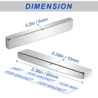 Magnets, 12 Pack Neodymium Bar Magnets with Double-Sided Adhesive, Strong Magnet Heavy Duty Magnetic Strips, Powerful Rare Earth Metal Magnet for Locker, Fridge, Office - 60x10x5 mm