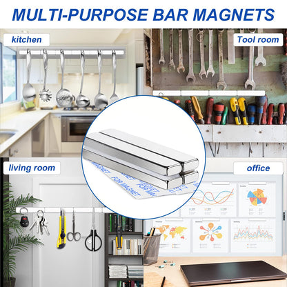 Magnets, 12 Pack Neodymium Bar Magnets with Double-Sided Adhesive, Strong Magnet Heavy Duty Magnetic Strips, Powerful Rare Earth Metal Magnet for Locker, Fridge, Office - 60x10x5 mm