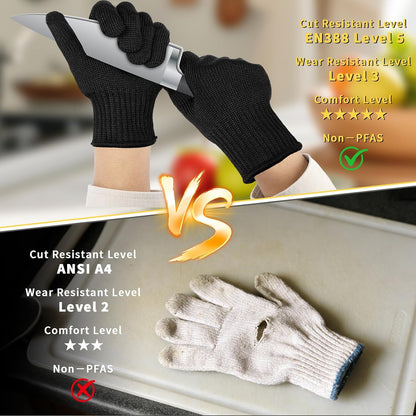 Cut Resistant Gloves, Level 5, Non-Slip Grip, Machine Washable, for Kitchen, Oyster Shucking, Woodworking