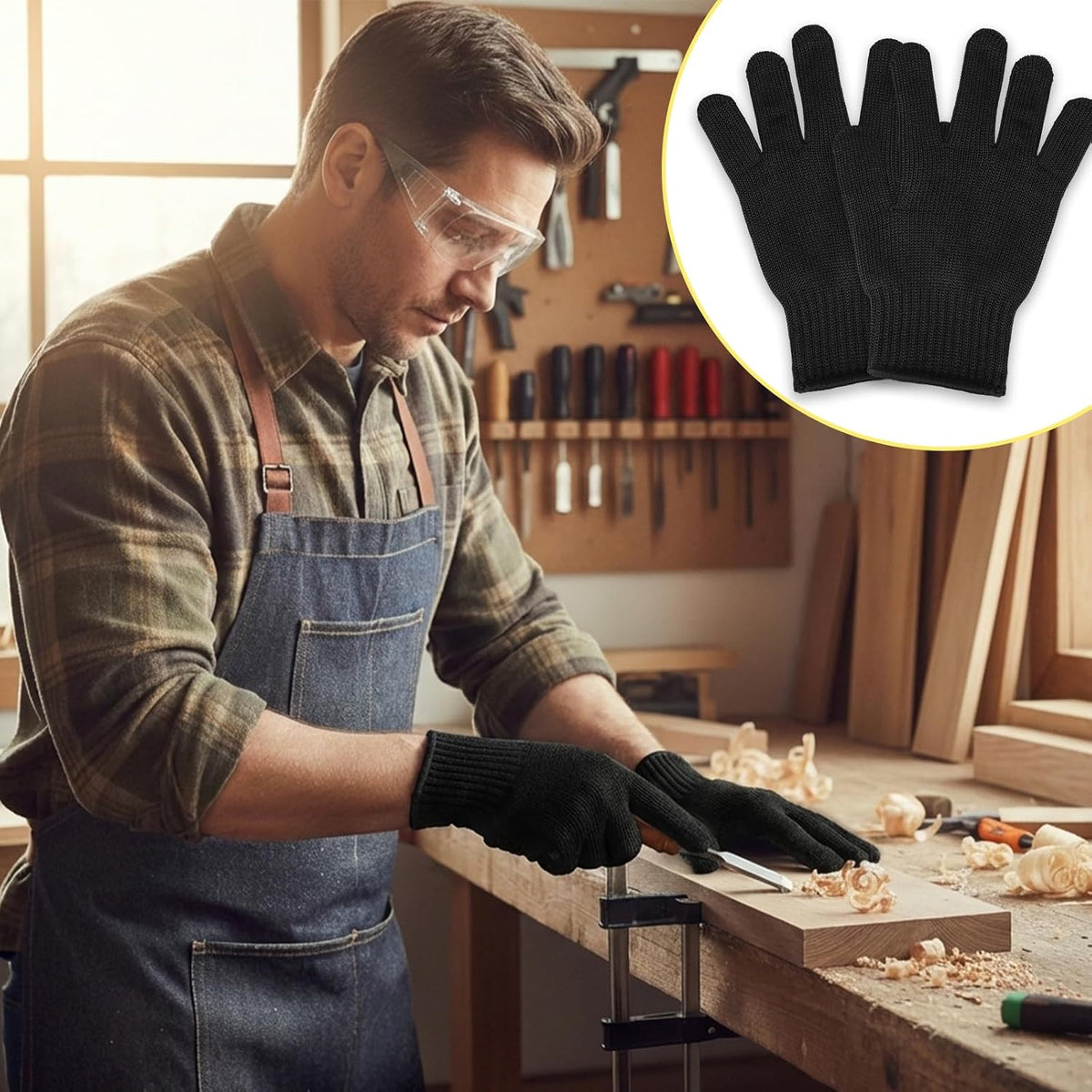 Cut Resistant Gloves, Level 5, Non-Slip Grip, Machine Washable, for Kitchen, Oyster Shucking, Woodworking