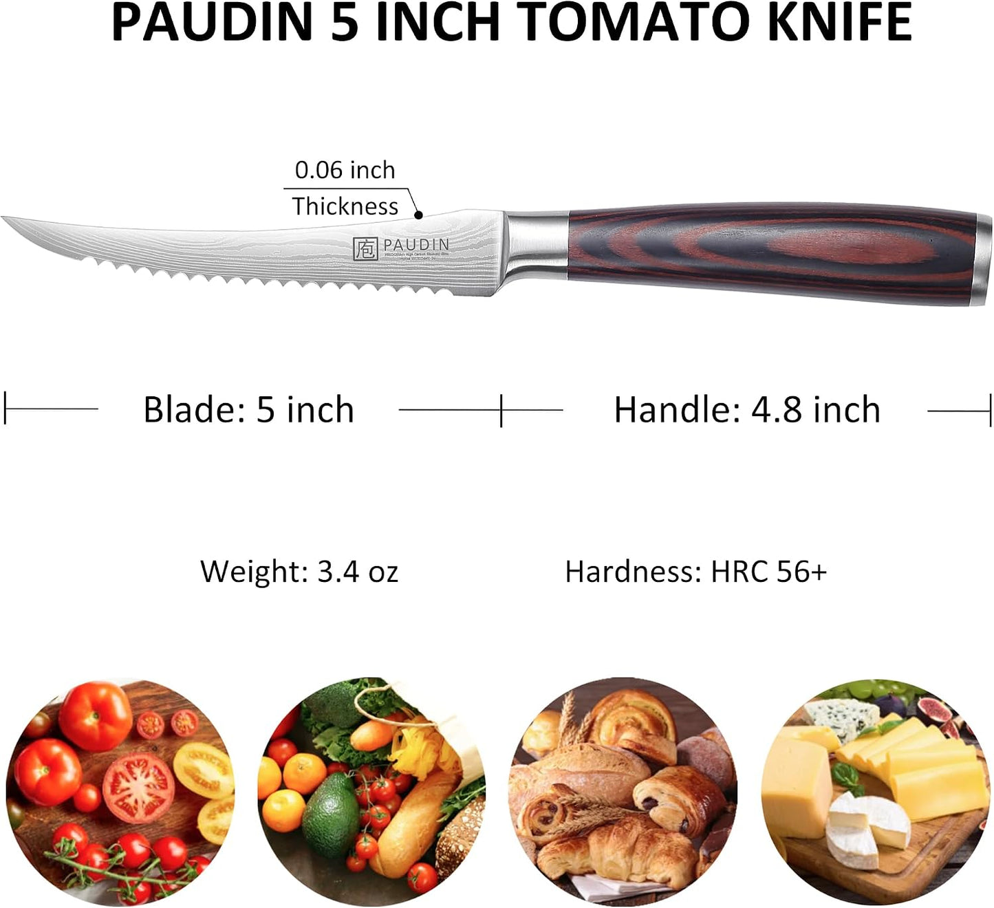 Utility Knife 5 Inch Kitchen Knife, Ultra Sharp High Carbon Stainless Steel Small Chef Knife with Sheath, Kitchen Utility Knife with Ergonomic Pakkawood Handle