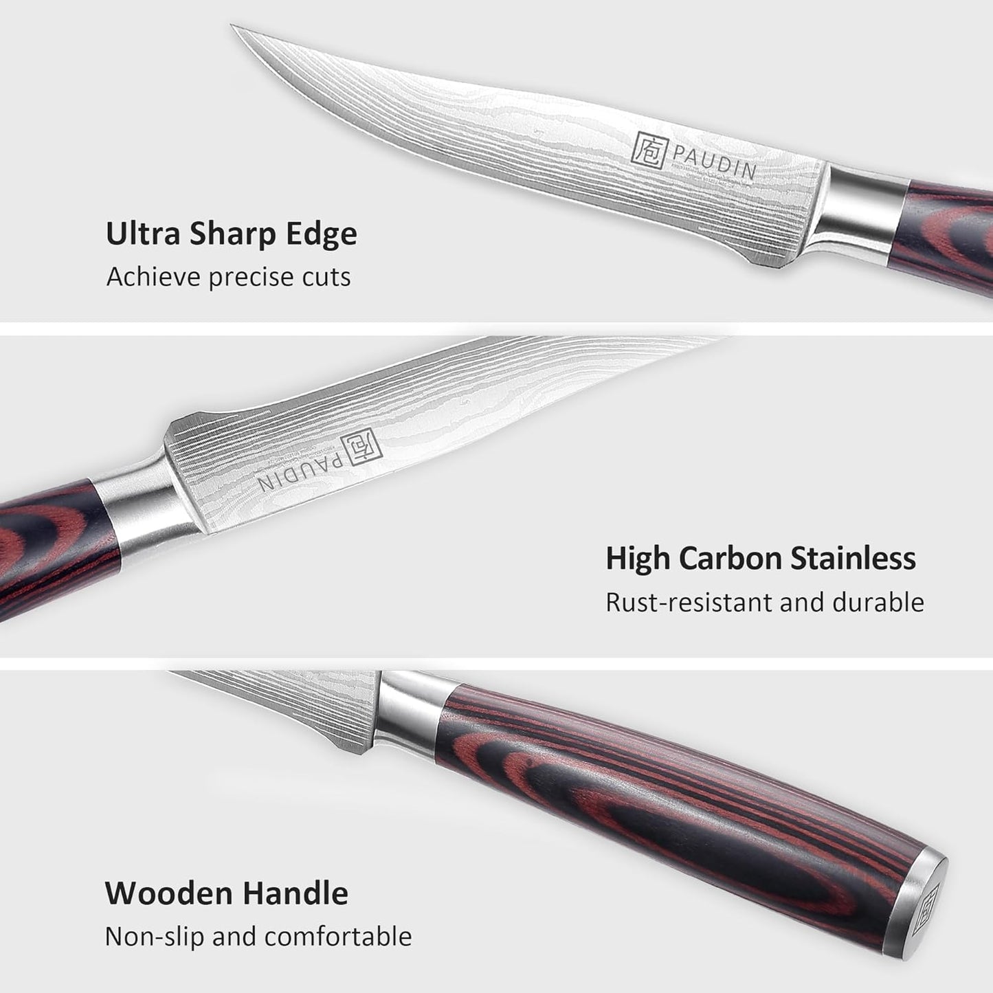 Utility Knife 5 Inch Kitchen Knife, Ultra Sharp High Carbon Stainless Steel Small Chef Knife with Sheath, Kitchen Utility Knife with Ergonomic Pakkawood Handle