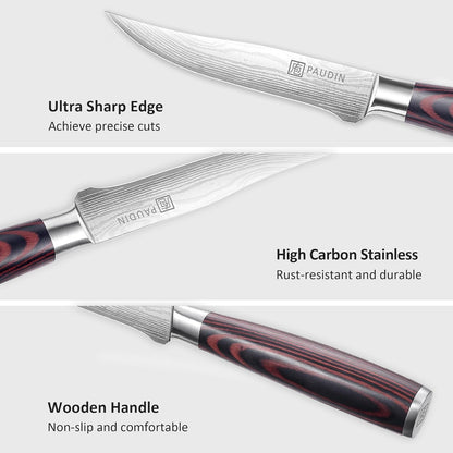 Utility Knife 5 Inch Kitchen Knife, Ultra Sharp High Carbon Stainless Steel Small Chef Knife with Sheath, Kitchen Utility Knife with Ergonomic Pakkawood Handle
