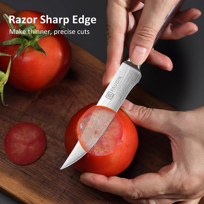 Utility Knife 5 Inch Kitchen Knife, Ultra Sharp High Carbon Stainless Steel Small Chef Knife with Sheath, Kitchen Utility Knife with Ergonomic Pakkawood Handle