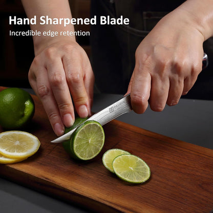 Utility Knife 5 Inch Kitchen Knife, Ultra Sharp High Carbon Stainless Steel Small Chef Knife with Sheath, Kitchen Utility Knife with Ergonomic Pakkawood Handle