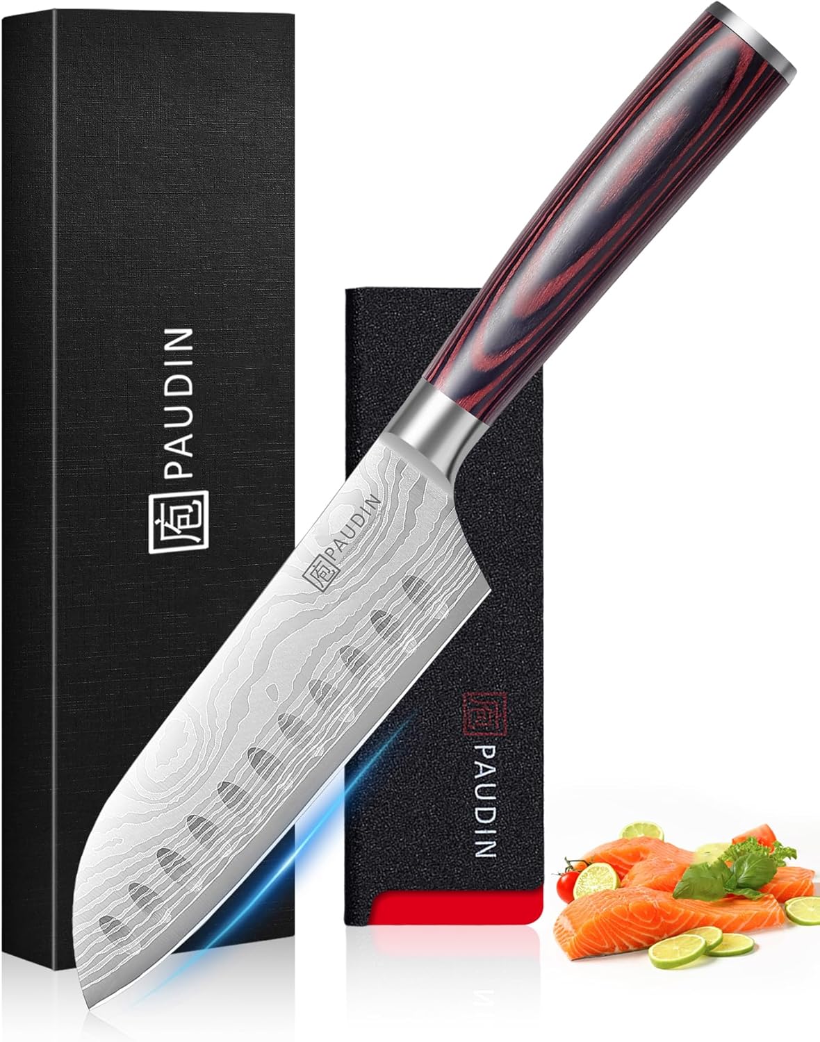 Utility Knife 5 Inch Kitchen Knife, Ultra Sharp High Carbon Stainless Steel Small Chef Knife with Sheath, Kitchen Utility Knife with Ergonomic Pakkawood Handle