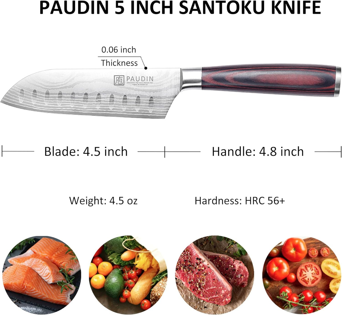 Utility Knife 5 Inch Kitchen Knife, Ultra Sharp High Carbon Stainless Steel Small Chef Knife with Sheath, Kitchen Utility Knife with Ergonomic Pakkawood Handle