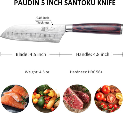 Utility Knife 5 Inch Kitchen Knife, Ultra Sharp High Carbon Stainless Steel Small Chef Knife with Sheath, Kitchen Utility Knife with Ergonomic Pakkawood Handle
