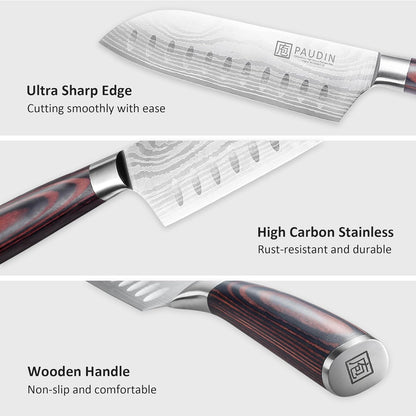 Utility Knife 5 Inch Kitchen Knife, Ultra Sharp High Carbon Stainless Steel Small Chef Knife with Sheath, Kitchen Utility Knife with Ergonomic Pakkawood Handle