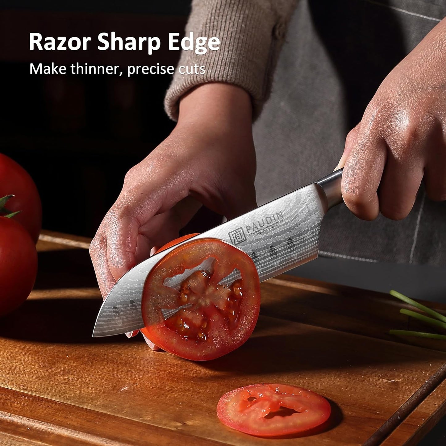 Utility Knife 5 Inch Kitchen Knife, Ultra Sharp High Carbon Stainless Steel Small Chef Knife with Sheath, Kitchen Utility Knife with Ergonomic Pakkawood Handle
