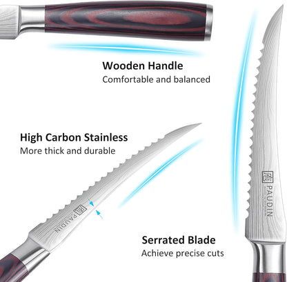 Utility Knife 5 Inch Kitchen Knife, Ultra Sharp High Carbon Stainless Steel Small Chef Knife with Sheath, Kitchen Utility Knife with Ergonomic Pakkawood Handle