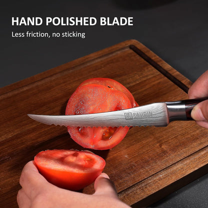 Utility Knife 5 Inch Kitchen Knife, Ultra Sharp High Carbon Stainless Steel Small Chef Knife with Sheath, Kitchen Utility Knife with Ergonomic Pakkawood Handle