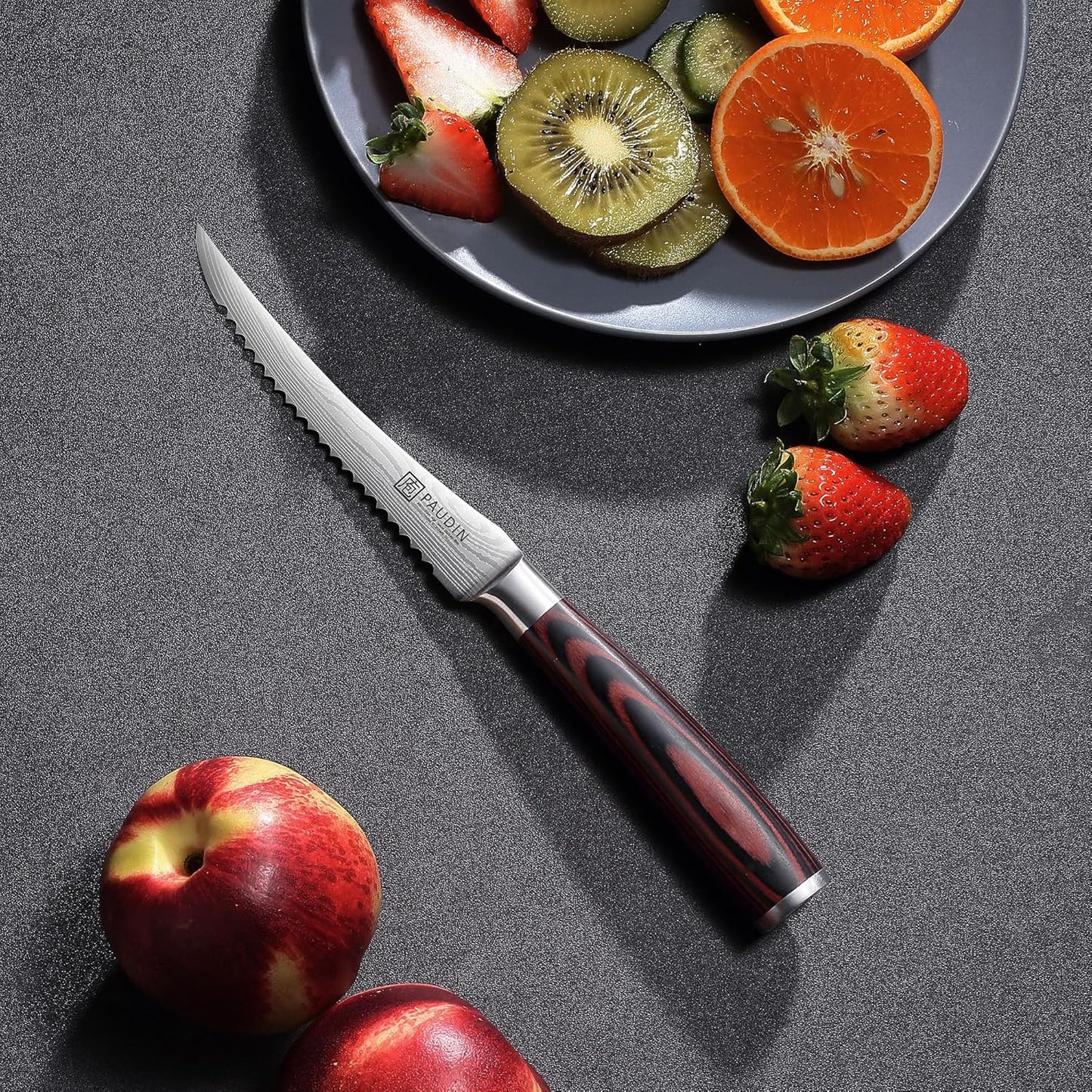 Utility Knife 5 Inch Kitchen Knife, Ultra Sharp High Carbon Stainless Steel Small Chef Knife with Sheath, Kitchen Utility Knife with Ergonomic Pakkawood Handle