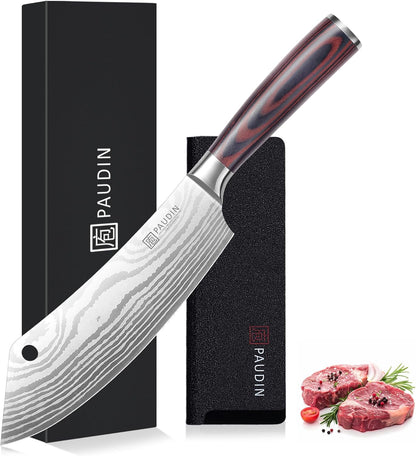 Utility Knife 5 Inch Kitchen Knife, Ultra Sharp High Carbon Stainless Steel Small Chef Knife with Sheath, Kitchen Utility Knife with Ergonomic Pakkawood Handle
