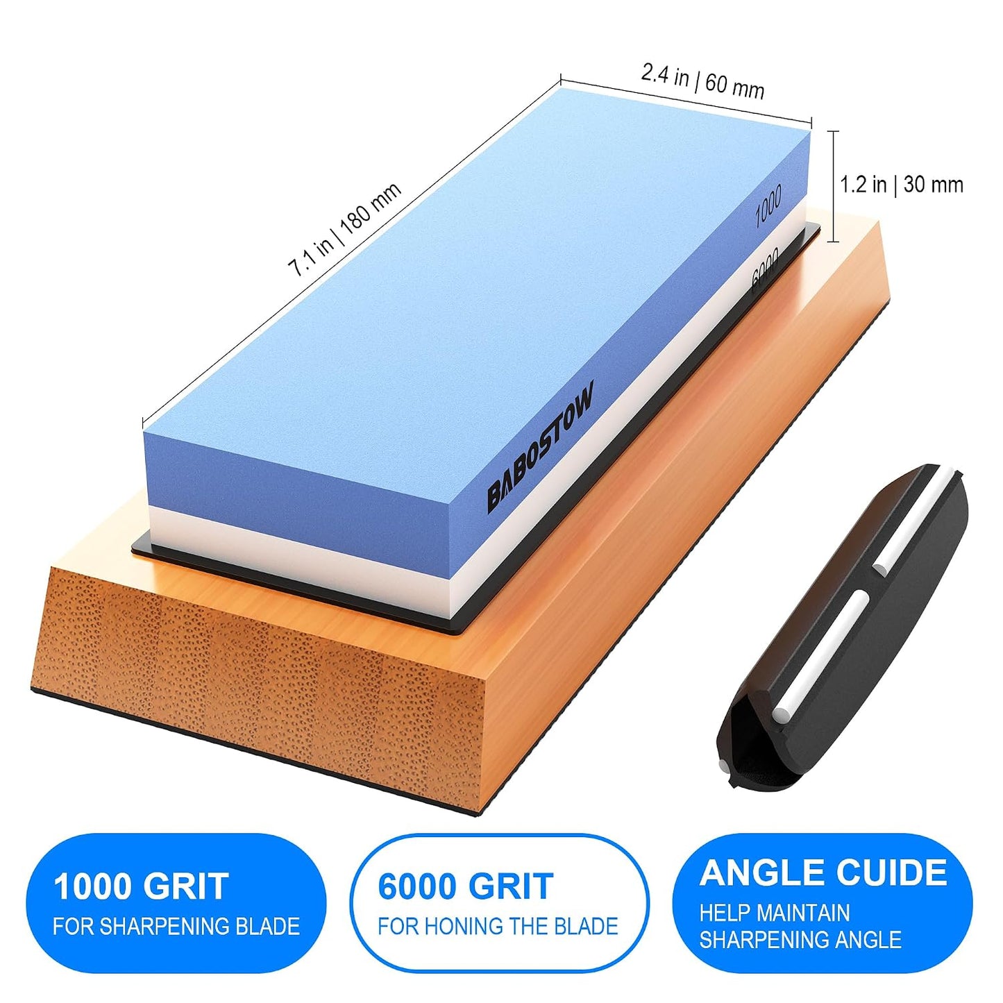 Premium Whetstone Knife Sharpening Stone 2 Side Grit 1000/6000 Waterstone- Whetstone Knife Sharpener & Hand Hones - Nonslip Bamboo Base & Angle Guide