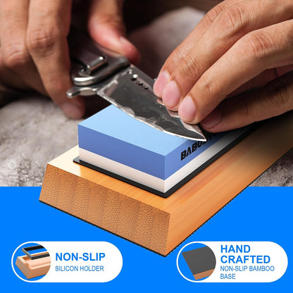 Premium Whetstone Knife Sharpening Stone 2 Side Grit 1000/6000 Waterstone- Whetstone Knife Sharpener & Hand Hones - Nonslip Bamboo Base & Angle Guide