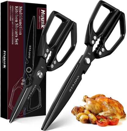 Huusk Kitchen Scissors Japanese Stainless Steel, 2 Pack Kitchen Shears Set