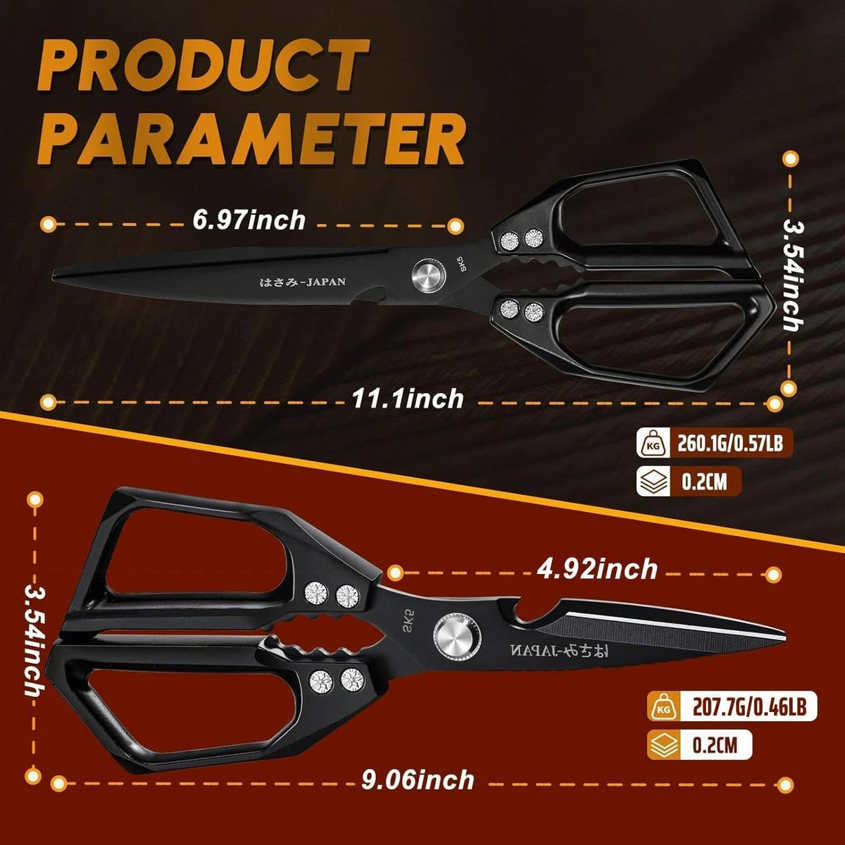 Huusk Kitchen Scissors Japanese Stainless Steel, 2 Pack Kitchen Shears Set