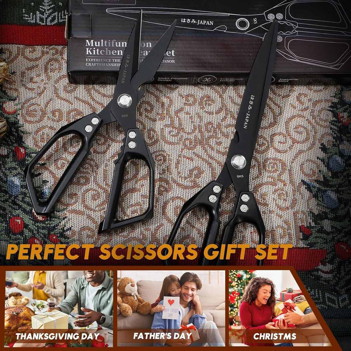 Huusk Kitchen Scissors Japanese Stainless Steel, 2 Pack Kitchen Shears Set