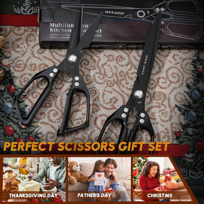 Huusk Kitchen Scissors Japanese Stainless Steel, 2 Pack Kitchen Shears Set