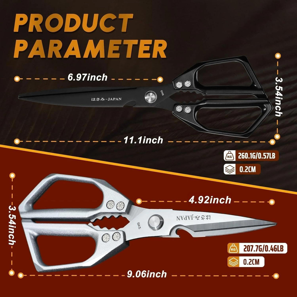 Huusk Kitchen Scissors Japanese Stainless Steel, 2 Pack Kitchen Shears Set