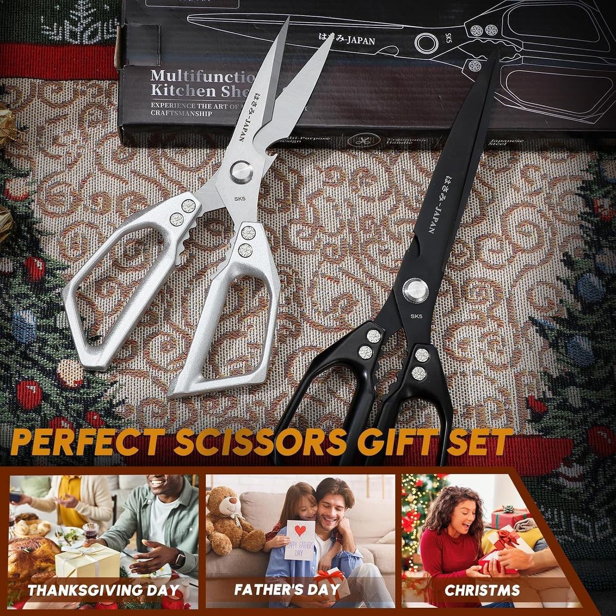 Huusk Kitchen Scissors Japanese Stainless Steel, 2 Pack Kitchen Shears Set