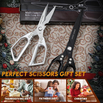 Huusk Kitchen Scissors Japanese Stainless Steel, 2 Pack Kitchen Shears Set