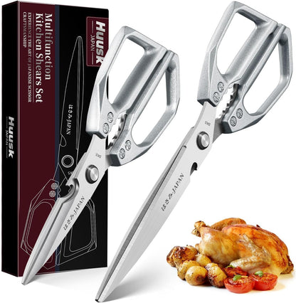 Huusk Kitchen Scissors Japanese Stainless Steel, 2 Pack Kitchen Shears Set