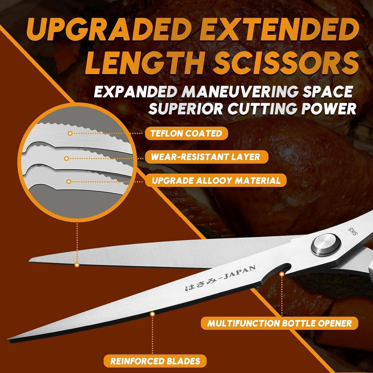 Huusk Kitchen Scissors Japanese Stainless Steel, 2 Pack Kitchen Shears Set