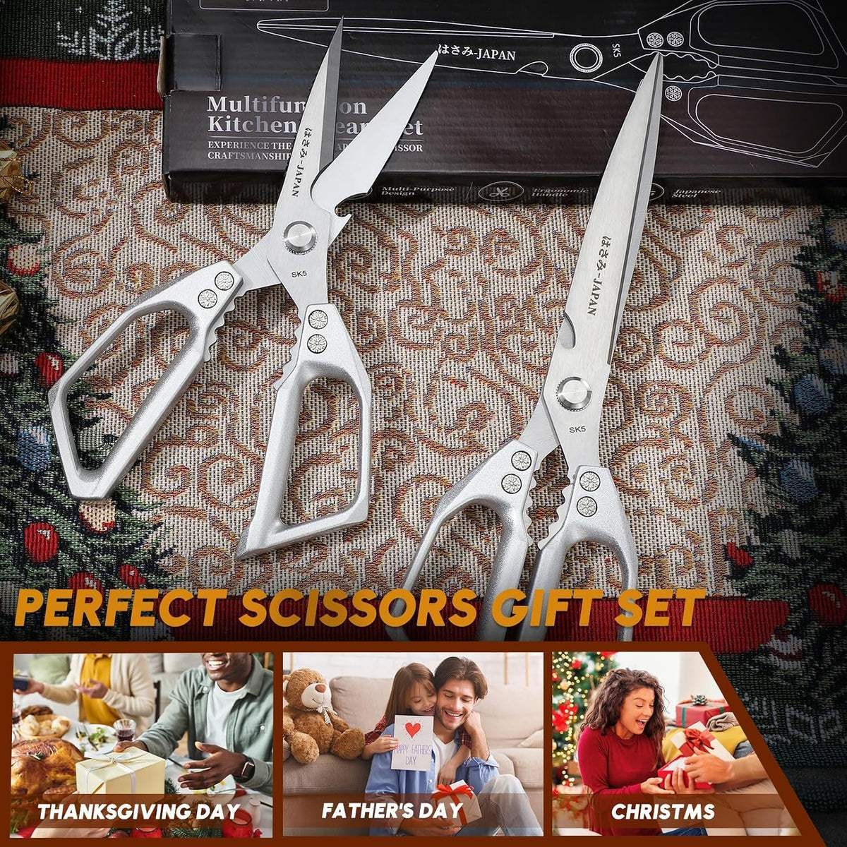 Huusk Kitchen Scissors Japanese Stainless Steel, 2 Pack Kitchen Shears Set